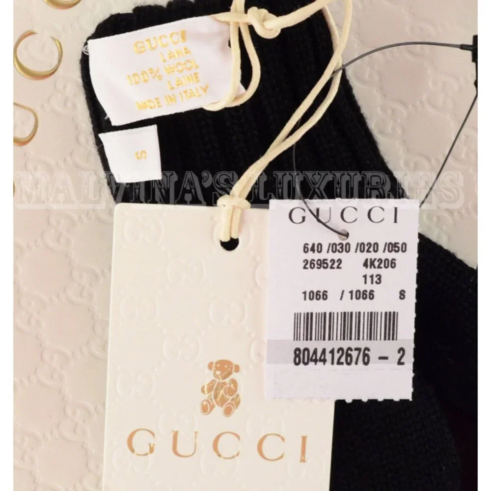 GUCCI GOLVES MITTENS KNIT BLACK WOOL SIGNATURE WEB Toddler's Kid's 269522 sz S